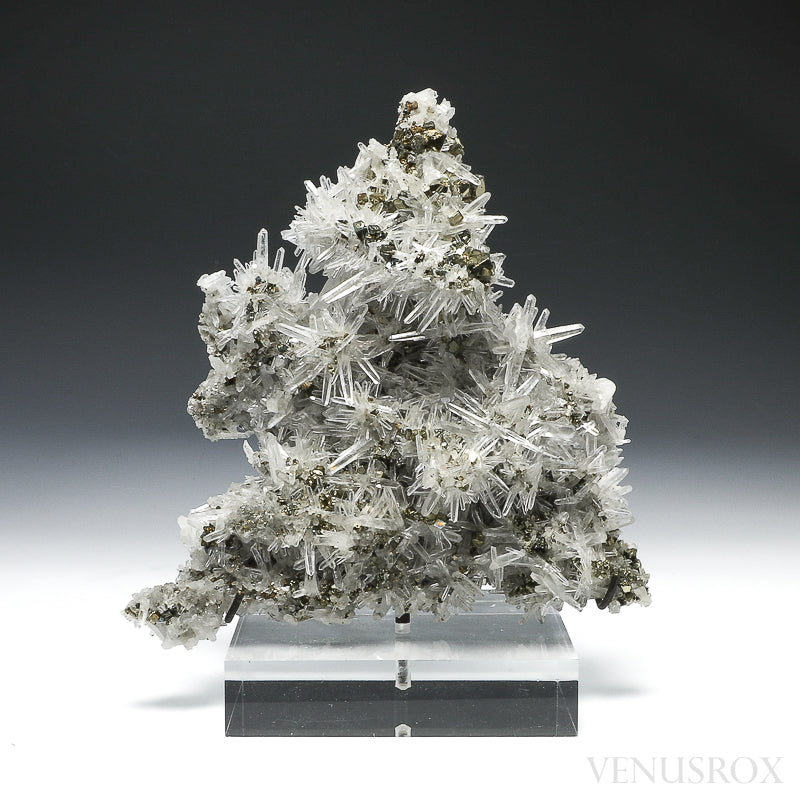 Pyrite with Quartz Natural Cluster from the Huaron District, Peru mouted on a bespoke stand | Venusrox