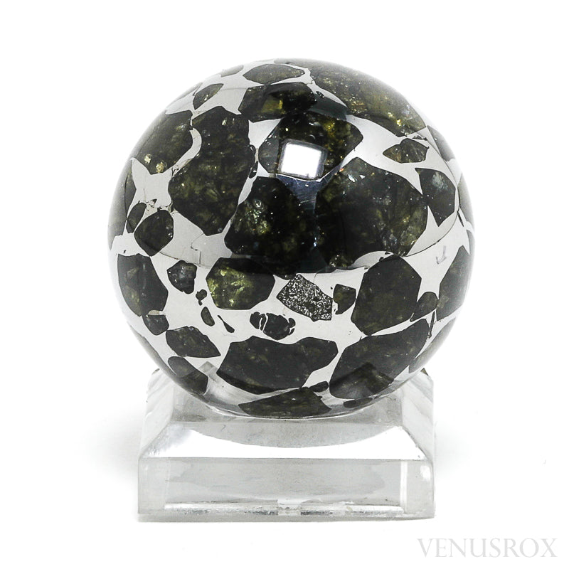 Seymchan Pallasite Meteorite Polished Sphere from the Hekandue River, Jasačnaja, Magadan District, Russia | Venusrox