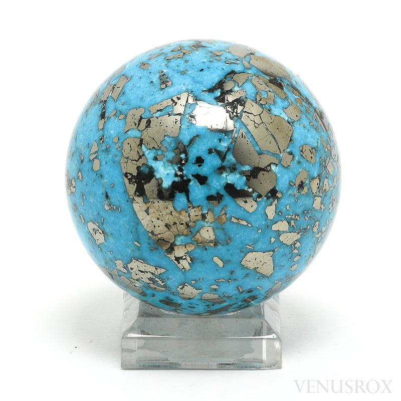 Turquoise with Pyrite Polished Sphere from Shahr-e Babak County, Kerman Province, Iran | Venusrox
