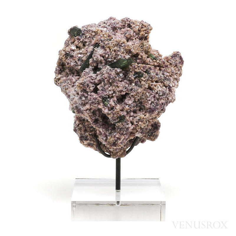 Green Tourmaline with Lepidolite Natural Crystal from Brazil mounted on a bespoke stand | Venusrox