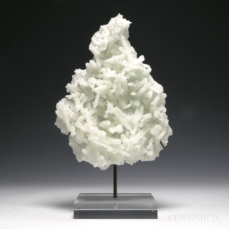 Prehnite Pseudomorph after Laumontite with Apophyllite Natural Cluster from Pathanwadi Quarry, Malad, Mumbai, Maharashtra, India mounted on a bespoke stand | Venusrox