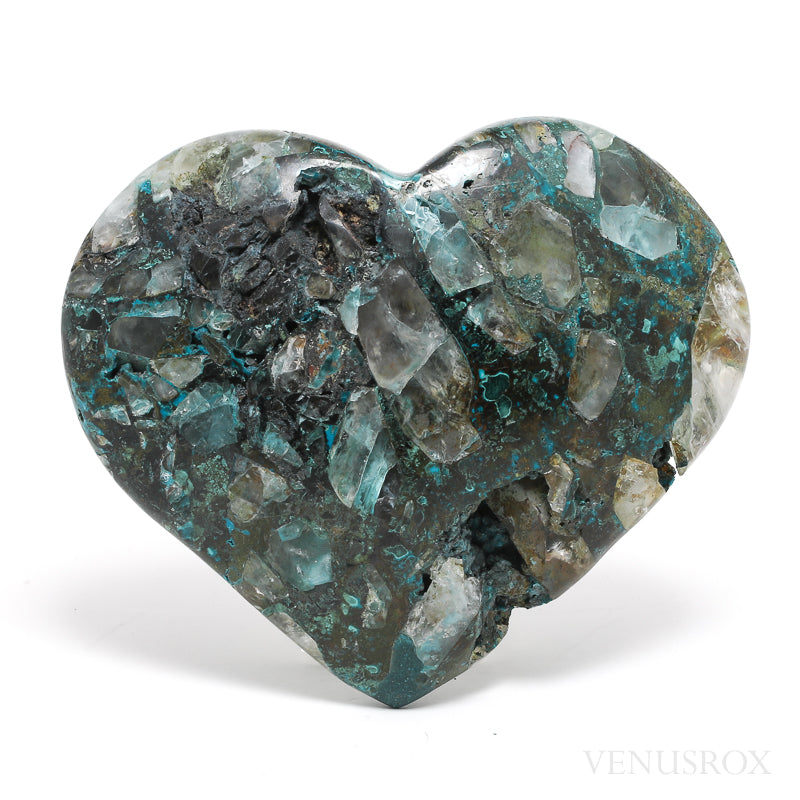 Chrysocolla in Quartz & Matrix Part Polished/Part Natural Heart from Peru | Venusrox