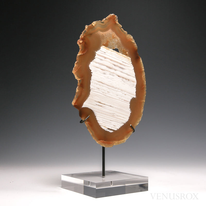 Agate with Quartz Polished Slice from Brazil, mounted on a bespoke stand | Venusrox