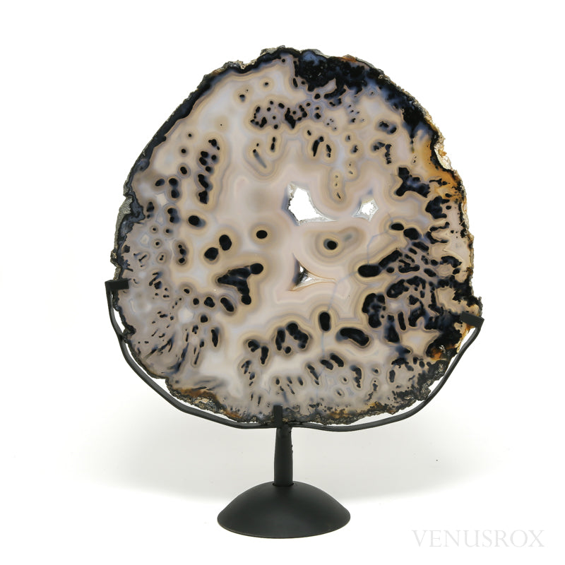 Agate with Quartz Part Polished/Part Natural Slice from Brazil mounted on a bespoke stand | Venusrox